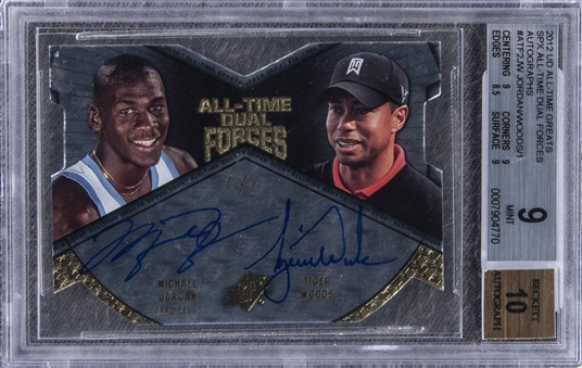 2012 UD SPx All-Time Greats "All-Time Dual Forces" Autographs #ATF2-JW Michael Jordan/Tiger Woods Dual Signed Card (#1/1) – BGS MINT 9/BGS 10